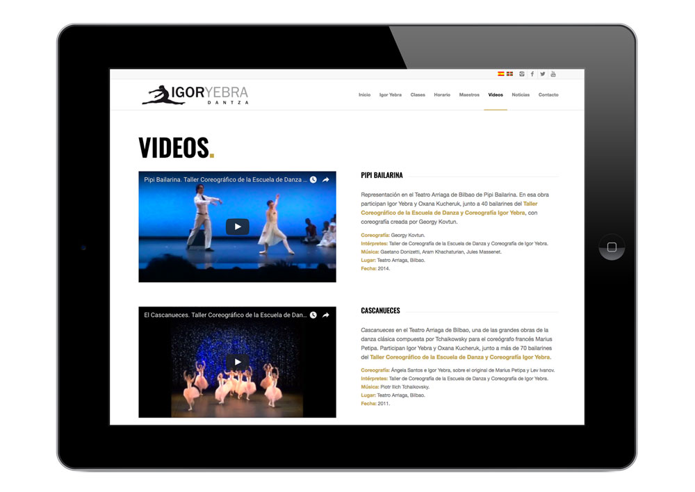 Web Videos Igor Yebra Escuela de Danza y Coreógrafía